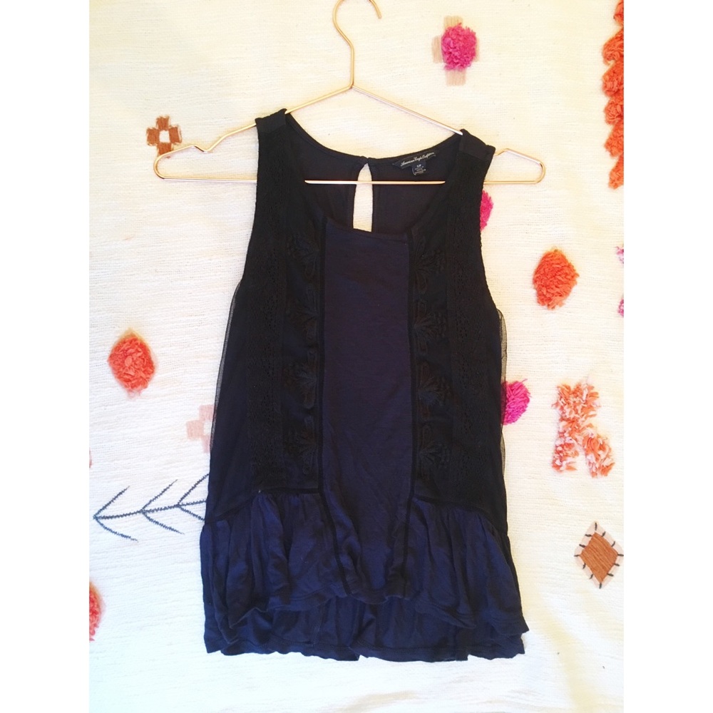 American Eagle Navy Blue Black Lace Peplum